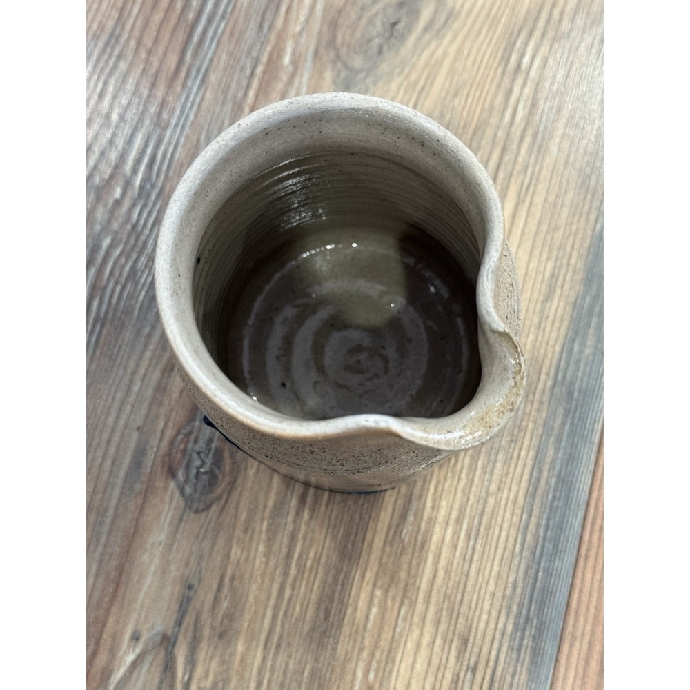 VTG SRI Glaze Art Pottery 4.0" Pitcher w/ Cobalt Flowers - Picture 6 of 8